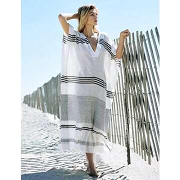 Bsubseach Women Striped Turkish Beach Kaftan Beachwear Swimwear Bikini Cover Up Maxi Dress