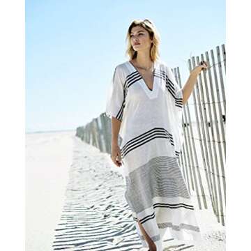 Bsubseach Women Striped Turkish Beach Kaftan Beachwear Swimwear Bikini Cover Up Maxi Dress