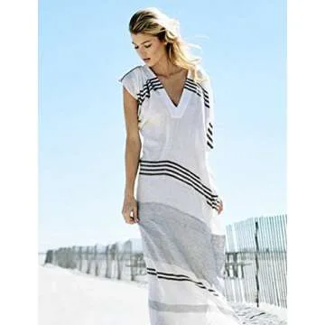 Bsubseach Women Striped Turkish Beach Kaftan Beachwear Swimwear Bikini Cover Up Maxi Dress