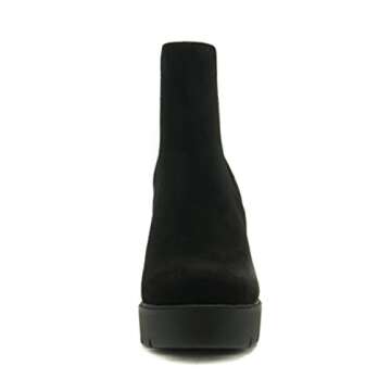 Soda EDITOR ~ Women Lug Sole High Heel Chelsea Fashion Ankle Boot w/Double Elastic Gore (BLACK Imit Suede, US Footwear Size System, Adult, Women, Numeric, Medium, 9)