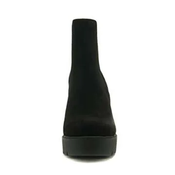 Soda EDITOR ~ Women Lug Sole High Heel Chelsea Fashion Ankle Boot w/Double Elastic Gore (BLACK Imit Suede, US Footwear Size System, Adult, Women, Numeric, Medium, 9)