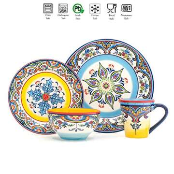 Euro Ceramica Zanzibar Collection Vibrant 16 Piece Oven Safe Stoneware Dinnerware Set, Service For 4...