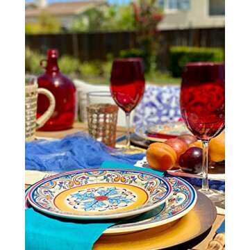 Euro Ceramica Zanzibar Collection Vibrant 16 Piece Oven Safe Stoneware Dinnerware Set, Service For 4, Spanish Floral Design, Multicolor