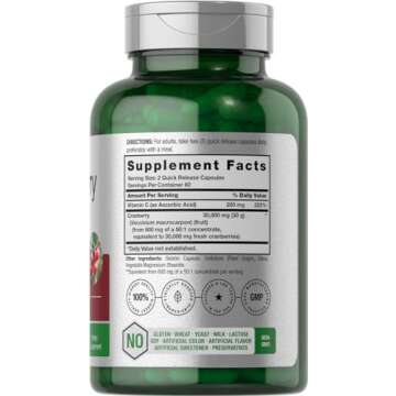 Horbäach Cranberry Concentrate Extract Pills + Vitamin C | 30,000mg | 120 Capsules | Triple Strengt...