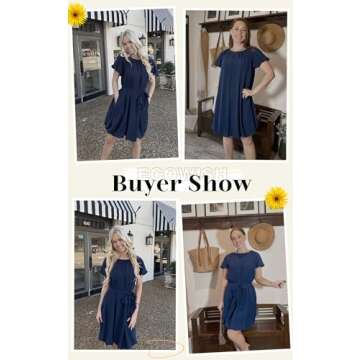 ECOWISH Women's Puff Sleeve Summer Mini Dress