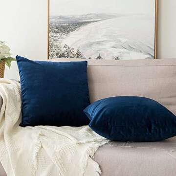 MIULEE Pack of 2 Velvet Pillow Covers Decorative Square Pillowcase Soft Solid Cushion Case for Spring Sofa Bedroom Car 24x24 Inch 60x60 cm Dark Blue