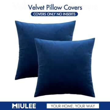 MIULEE Pack of 2 Velvet Pillow Covers Decorative Square Pillowcase Soft Solid Cushion Case for Spring Sofa Bedroom Car 24x24 Inch 60x60 cm Dark Blue