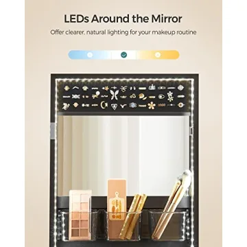 Stylish Jewelry Cabinet with LED Lights and Mirror