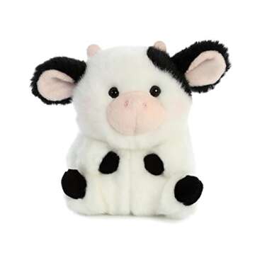 Aurora® Round Rolly Pet™ Daisy Cow™ Stuffed Animal - Adorable Companions - On-The-Go Fun - White 5 Inches