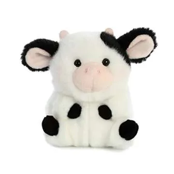 Aurora® Round Rolly Pet™ Daisy Cow™ Stuffed Animal - Adorable Companions - On-The-Go Fun - White 5 Inches