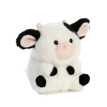 Aurora® Round Rolly Pet™ Daisy Cow™ Stuffed Animal - Adorable Companions - On-The-Go Fun - White 5 Inches