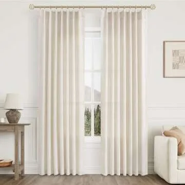 Aersas Natural Pinch Pleated Linen Curtains 84 Inch Length 2 Panels for Living Room Bedroom Cream Se...