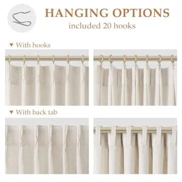 Aersas Natural Pinch Pleated Linen Curtains 84 Inch Length 2 Panels for Living Room Bedroom Cream Semi Sheer Window Curtain Boho Neutral Back Tab Pinch Pleat Drape with Hooks 84 Inches Long