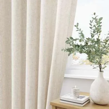 Aersas Natural Pinch Pleated Linen Curtains 84 Inch Length 2 Panels for Living Room Bedroom Cream Semi Sheer Window Curtain Boho Neutral Back Tab Pinch Pleat Drape with Hooks 84 Inches Long