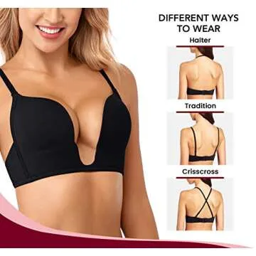 JOATEAY Women's Deep Plunge Bra Sexy Convertible Low Cut Wireless Light Padded Bra Cleavage Enhancer(Black 34D)