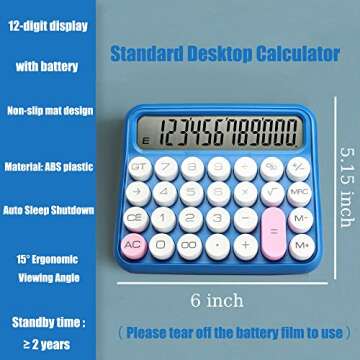VEWINGL Mechanical Switch 12 Digit,Desktop Large Display and Big Buttons,Blue Calculator with Large LCD Display for Office,School, Home & Business Use,Automatic Sleep,with Battery.5.7 * 5in