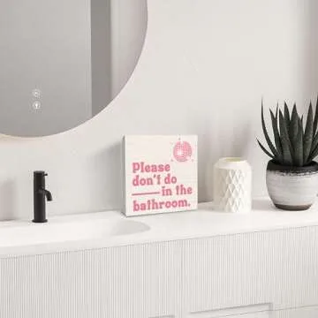 Pink Preppy Funky Bathroom Decor - Disco Ball Wooden Box Sign