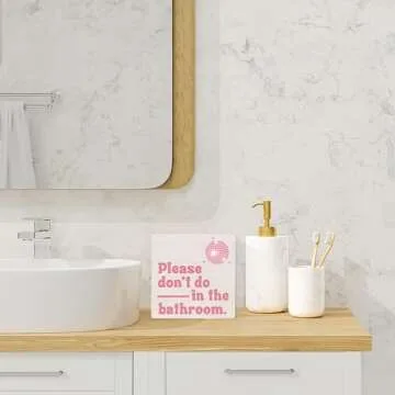 Trendy Pink Disco Ball Wooden Box Sign for Bathroom Decor