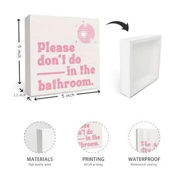 Trendy Pink Disco Ball Wooden Box Sign for Bathroom Decor