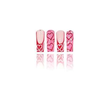 RUOKEXIN Valentine Pink Press on Nails Long Square Fake Nails French Tip False Nails with Heart Designs Sparkly Artificial Nails Valentine Day Glue on Nails Cute Stick on Nails for Women 24Pcs