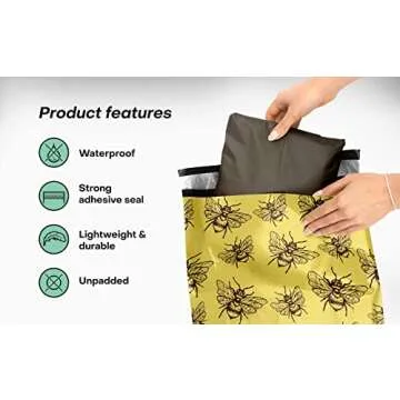 Package Mint Poly Mailers 10 x 13 100 Pack | Waterproof & Tear Resistant Mailing Envelopes for Small Business Supplies | Shipping Bags for Clothes | Cute Shipping Bags for Small Business - Bees