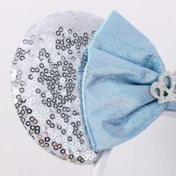 UNSPAZ Mouse Ears Headband, Princess Ears for Women Adult Kids, Sequin Headband Park Ears Trips Party Cosplay Costumes Accessories