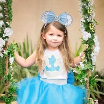 UNSPAZ Mouse Ears Headband, Princess Ears for Women Adult Kids, Sequin Headband Park Ears Trips Party Cosplay Costumes Accessories