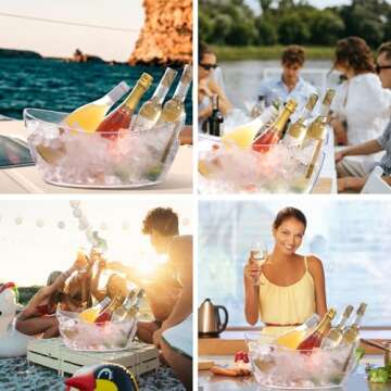 Ice Bucket 2 PCS, Ice Buckets for Parties, Mimosa Bar Supplies Beverage Tub and Scoops for Champagne Beer Sparkling Wine Cocktails（5.5L）Extra Large Model (Clear)