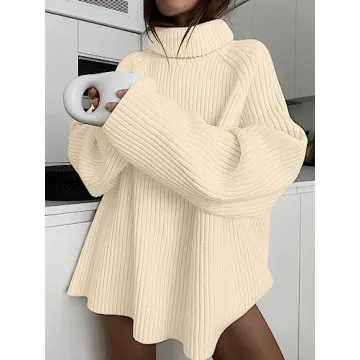 LILLUSORY Women's Oversized Chunky Turtleneck Tunic Sweater