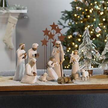 Willow Tree Nativity Starter Figures with The Three Wisemen Plus Metal Stars, 10-Piece Set