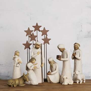 Willow Tree Nativity Starter Figures with The Three Wisemen Plus Metal Stars, 10-Piece Set