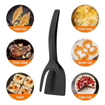 LODYFONT 2PCS Food Spatulas Tongs for Easy Flipping