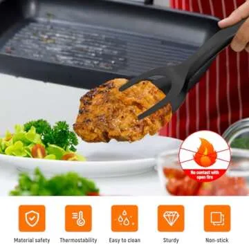 LODYFONT 2PCS Food Spatulas Tongs for Easy Flipping