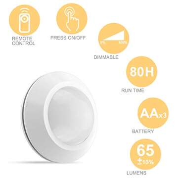 HONWELL Puck Lights with Remote, Cordless Battery Powered Closet Lights, Tap Light, Push Button Ligh...