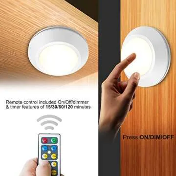 HONWELL Puck Lights with Remote, Cordless Battery Powered Closet Lights, Tap Light, Push Button Lights, Under LED Cabinet Lighting, Stick Lights for Shelf Kitchen(6Pack)