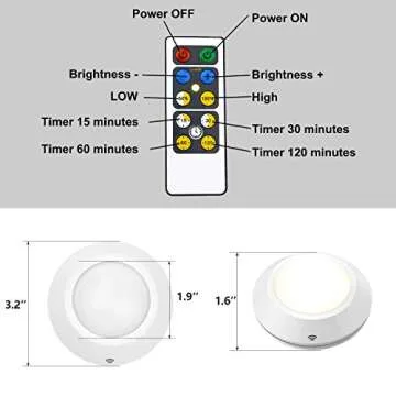 HONWELL Puck Lights with Remote, Cordless Battery Powered Closet Lights, Tap Light, Push Button Lights, Under LED Cabinet Lighting, Stick Lights for Shelf Kitchen(6Pack)