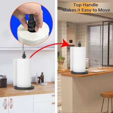 Manduoye 2 in 1 Paper Towel Holder with Spray Bottle, Paper Towel Holder One-Handed Operation with Non Slip Weighted Base, Paper Towel Holder Countertop for Kitchen and Bathroom (Black)