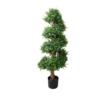 48-Inch Artificial Spiral Tree – Potted Boxwood Fake Plant for Indoor or Outdoor Décor – Faux P...
