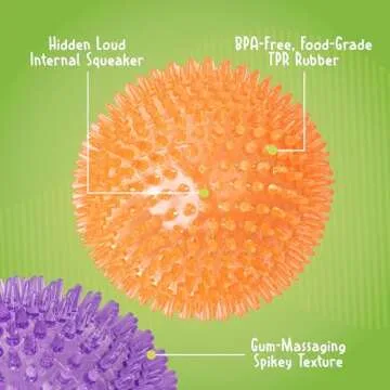Gnawsome™ 4.5” Spiky Squeaker Ball Dog Toy - Extra Large, Cleans Teeth and Promotes Good Dental and Gum Health for Your Pet, Colors will vary, 4.5"