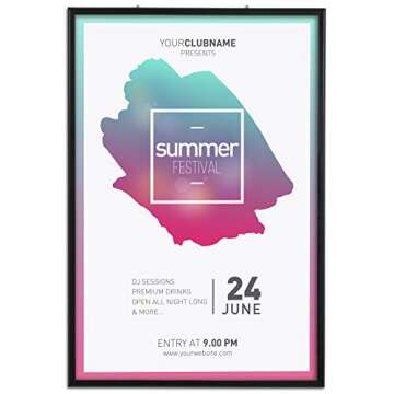 M&T Displays Portable Snap Poster Frame 1.25" Aluminum Profile Front Loading Wall Mounting Photo Pic...