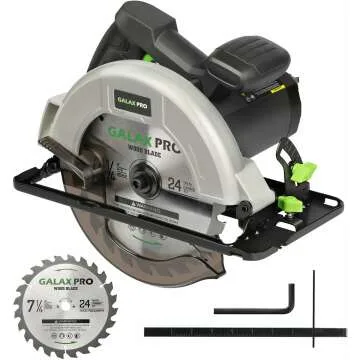 GALAX PRO 11 Amp Power Circular Saw, 6000RPM Corded Circular Saw with Adjustable Cutting Depth 2-7/16" (90°) to 1-13/16" (45°), 7-1/4 Inch Carpentry Saw Blade, Ideal for Wood, Plastic Cuts
