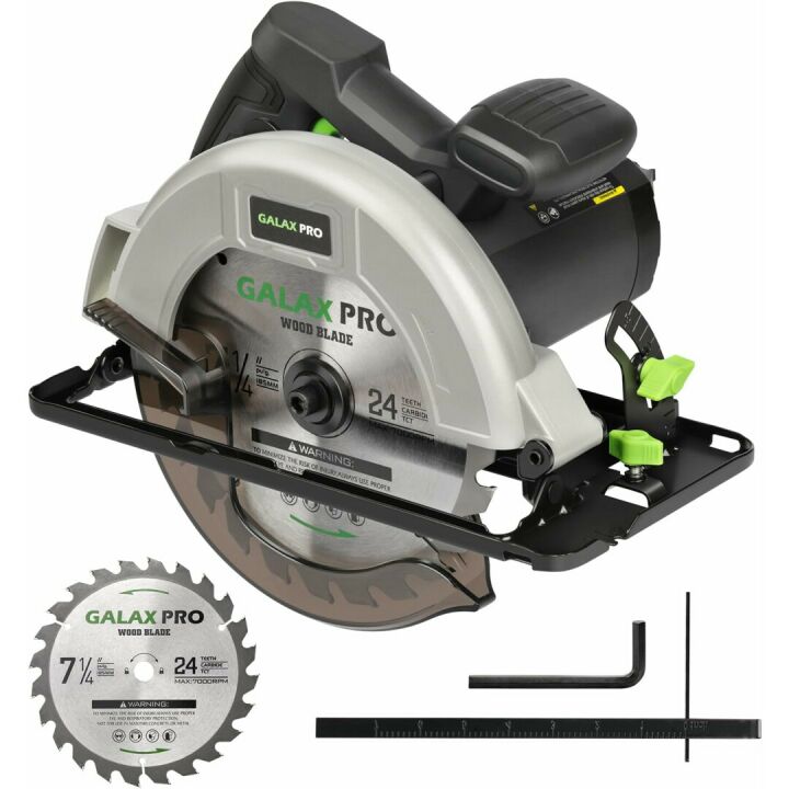 GALAX PRO 11 Amp Power Circular Saw, 6000RPM Corded Circular Saw with Adjustable Cutting Depth 2-7/16" (90°) to 1-13/16" (45°), 7-1/4 Inch Carpentry Saw Blade, Ideal for Wood, Plastic Cuts