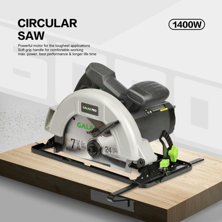 GALAX PRO 11 Amp Power Circular Saw, 6000RPM Corded Circular Saw with Adjustable Cutting Depth 2-7/16" (90°) to 1-13/16" (45°), 7-1/4 Inch Carpentry Saw Blade, Ideal for Wood, Plastic Cuts