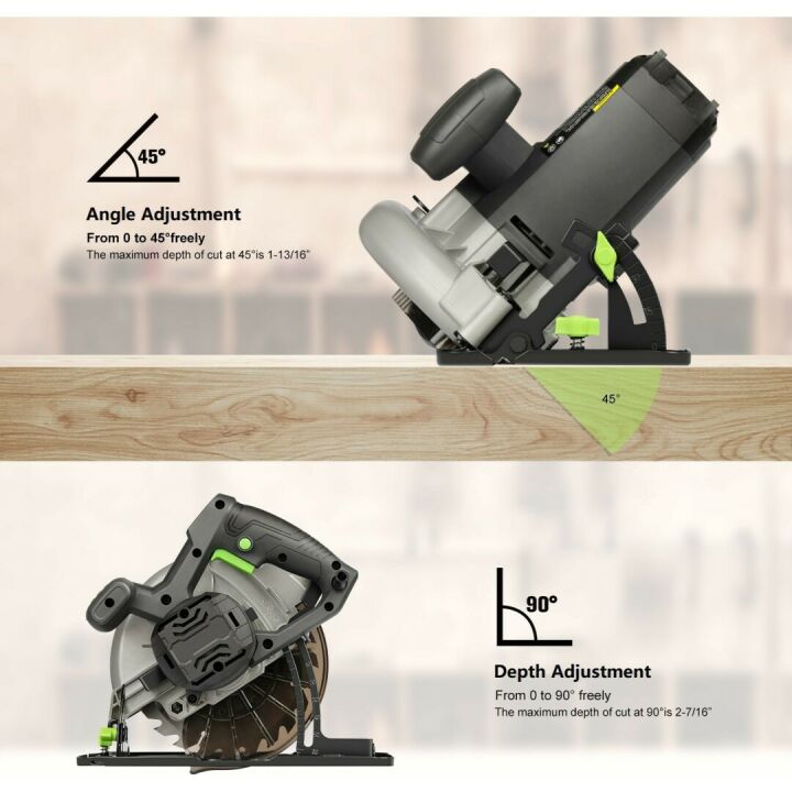 GALAX PRO 11 Amp Power Circular Saw, 6000RPM Corded Circular Saw with Adjustable Cutting Depth 2-7/16" (90°) to 1-13/16" (45°), 7-1/4 Inch Carpentry Saw Blade, Ideal for Wood, Plastic Cuts