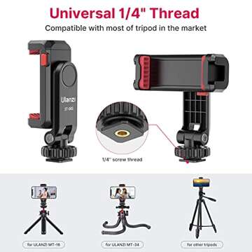 Phone Tripod Mount Holder for iPhone - ULANZI ST-06S Camera Hot 2 Cold Shoe Phone Mount Compatible for iPhone Android Sony Canon DJI Ronin S/SC Zhiyun Gimbals