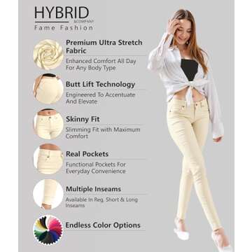 Hybrid & Company Women's Butt Lift Stretch Denim Jeans P37386SK - Ivory