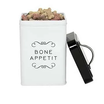 Amici Pet Pet Treat Collection, , Sparky Bone Appetit Metal Storage Canister, 36 oz, 36 Fluid Ounce Capacity, Black Push Top Lid