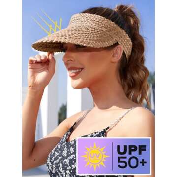 Stylish Handmade Straw Visors for Women - Packable Beach Hats
