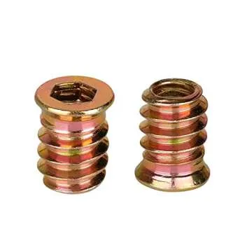 40Pcs Anwenk 1/4"-20 x 15mm Furniture Screw in Nut Threaded Wood Inserts Bolt Fastener Connector Hex Socket Drive for Wood Furniture Assortment (with Hex Spanner)