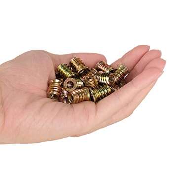 40Pcs Anwenk 1/4"-20 x 15mm Furniture Screw in Nut Threaded Wood Inserts Bolt Fastener Connector Hex Socket Drive for Wood Furniture Assortment (with Hex Spanner)